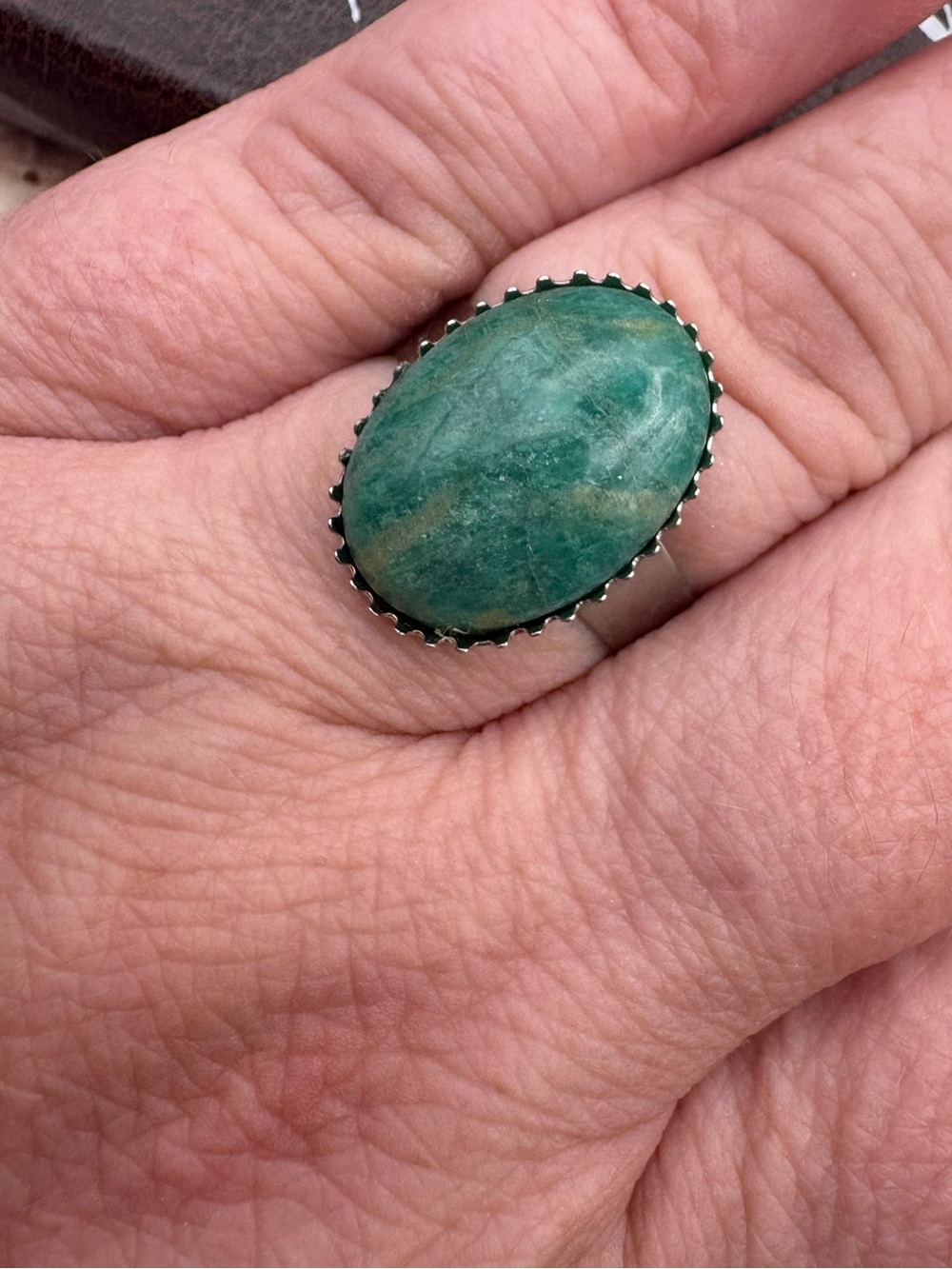 Green Stone Cabochon Adjustable Boho Statement Ring